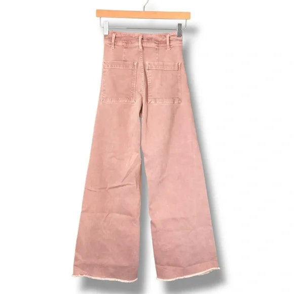 Zara Dusty Rose High Rise Flare Leg Raw Hem Stretch Denim Jeans Size 0 - Picture 3 of 6